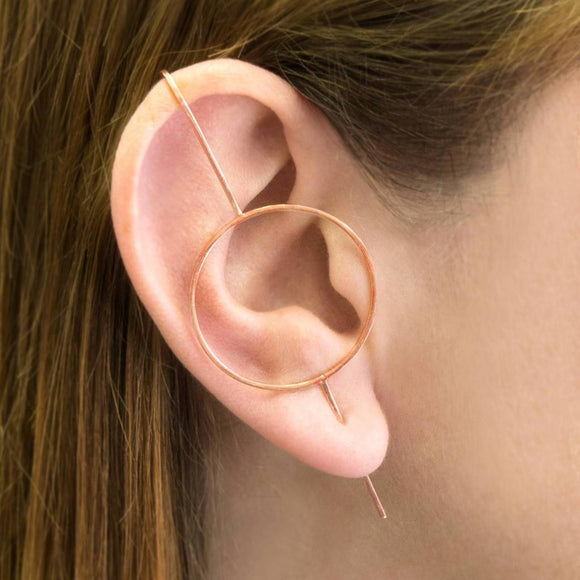 Rose Gold Circle Long Drop Earrings