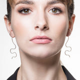 Hooped Silver Wavy Abstract Earrings