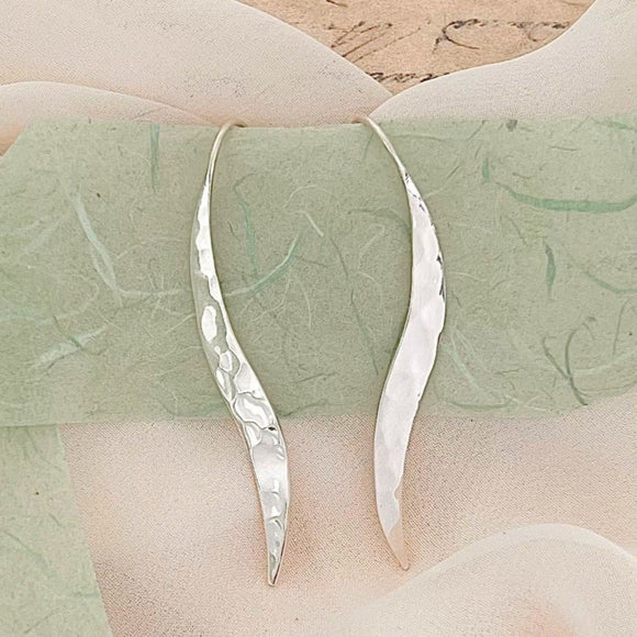 Sterling Silver Long Wave Hammered Earrings
