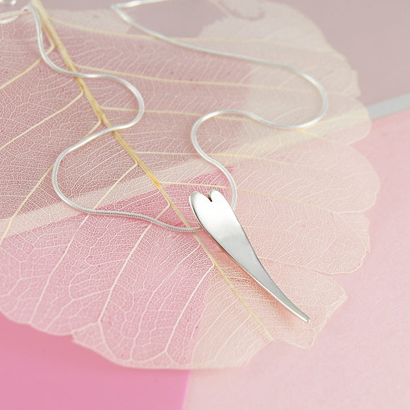 Small Curved Silver Heart Pendant Necklace