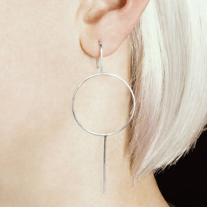 Sterling Silver Circle Long Drop Earrings