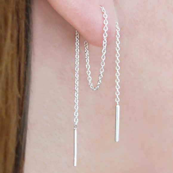 Threader Silver Long Drop Earrings