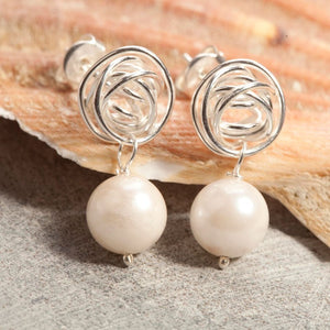 Nest Pearl Drop Silver Earrings in White