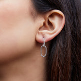 Double Hoop Rope Edged Sterling Silver Oval Drop Earrings