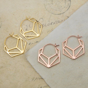 Hexagonal Geometric Gold Hoop Earrings