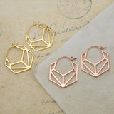 Hexagonal Geometric Gold Hoop Earrings