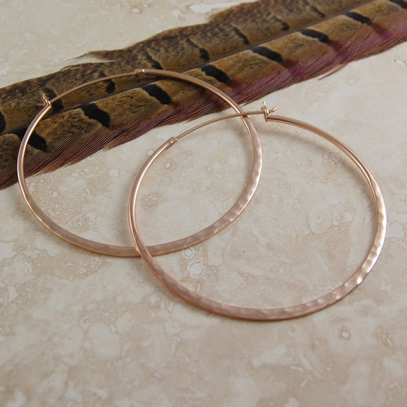 Large Hammered Rose Gold Hoop Earrings