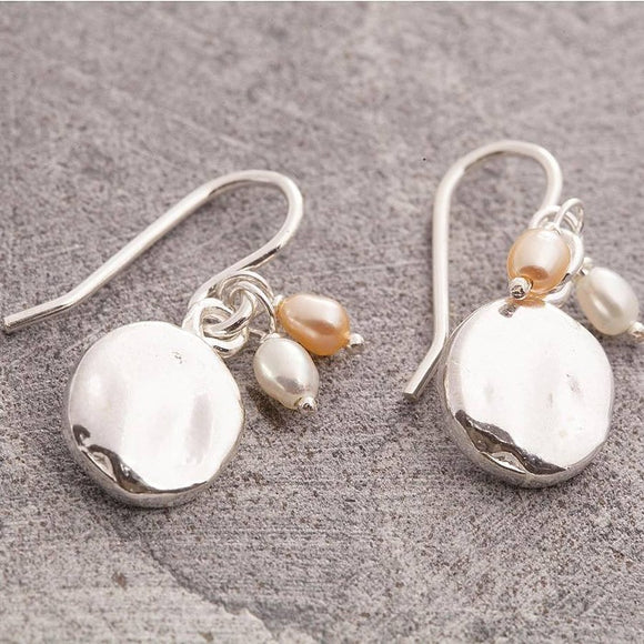 Organic Round Silver Pearl Drop Earrings