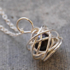 Silver Pearl Cage Necklace in Black