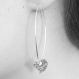 Ellipse Hammered Heart Silver Drop Earrings