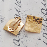 Hammered Square Gold Clip On Stud Earrings