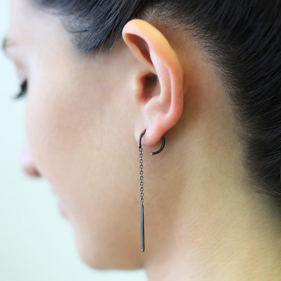 Oxidised Silver Chain Long Drop Earrings