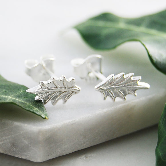 Holly Leaf Silver Stud Earrings