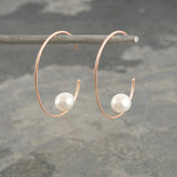 Rose Gold Oval Pearl Hoop Earrings