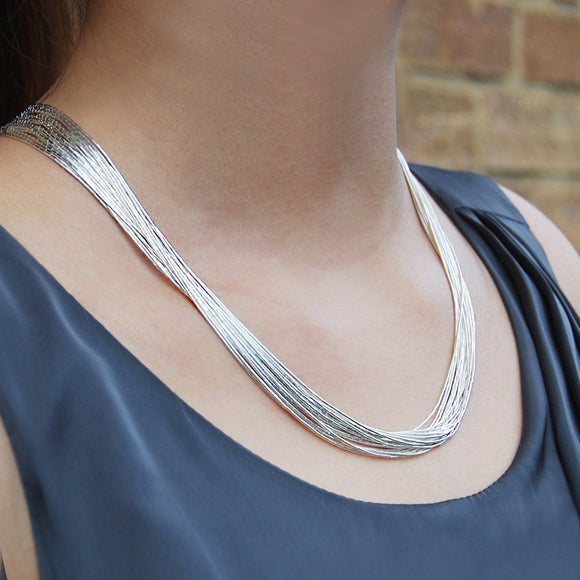 Layered Silver Necklace 20 Strands