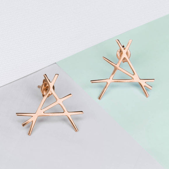 Abstract Rose Gold Stud Earrings