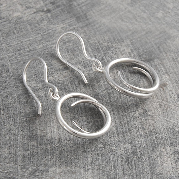 Tapered Round Silver Drop Earrings