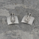Concave Square Silver Clip On Earrings