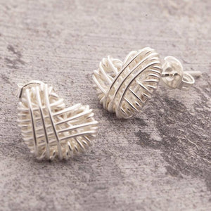 Woven Heart Silver Stud Earrings