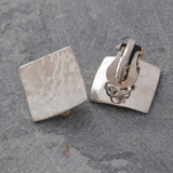 Hammered Square Silver Clip On Stud Earrings