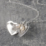 Pearl and Silver Heart Locket Necklace
