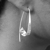 Flared Ribbon Silver Hoop Earrings
