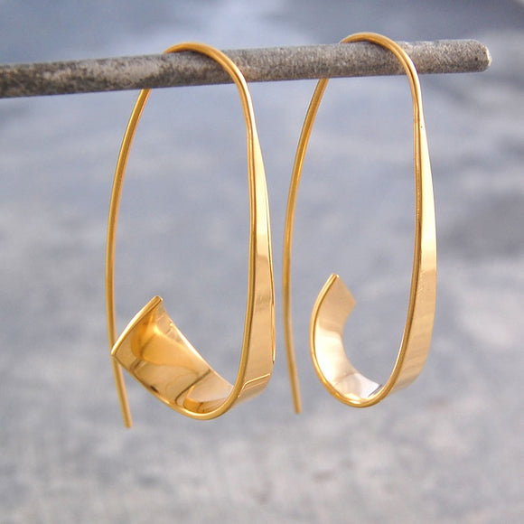 Flared Ribbon Gold Hoop Earrings