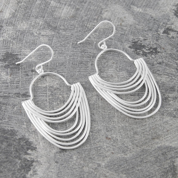 Silver Layered Chain Long Drop Earrings