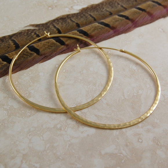 Large Hammered Gold Hoop Earrings