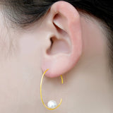 Gold Oval Pearl Hoop Earrings