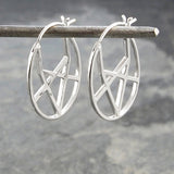 Oval Geometric Silver Hoop Earrings