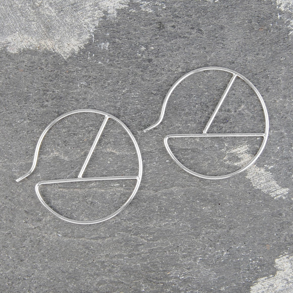 Geometric Round Wire Silver Hoop Earrings