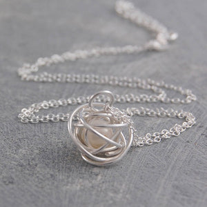 Silver Caged White Pearl Necklace