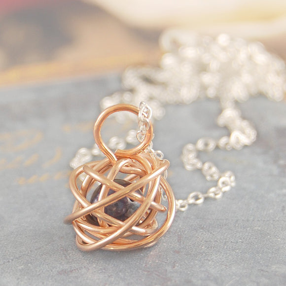 Rose Gold Caged Dark Pearl Necklace