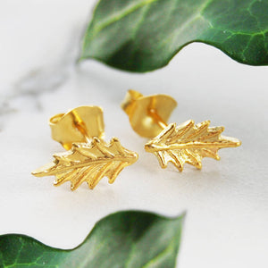 Holly Leaf Gold Stud Earrings