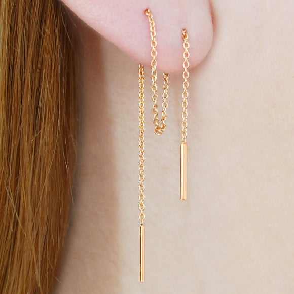 Threader Rose Gold Long Drop Earrings