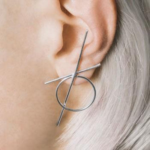 Silver Geometric Cross/Circle Stud Earrings