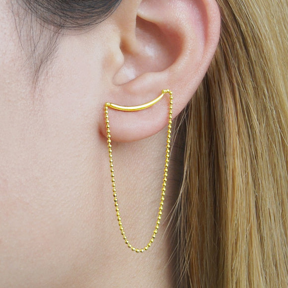 Gold Chain Stud Drop Earrings