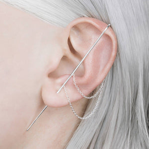 Silver Double Chain Ear Cuff Earrings