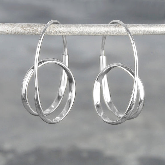 Double Loop Silver Hoop Earrings