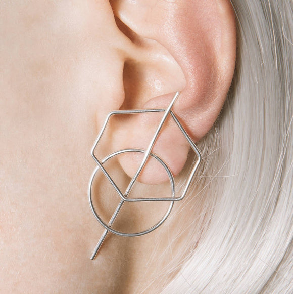Hexagonal Silver Stud Earrings