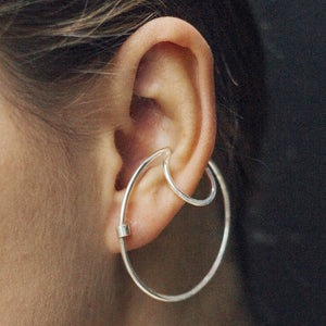 Silver Ear Cuff Hoop Statement Stud Earrings