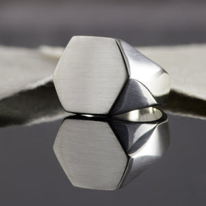 Men's Silver Solid Hexagonal Signet Ring