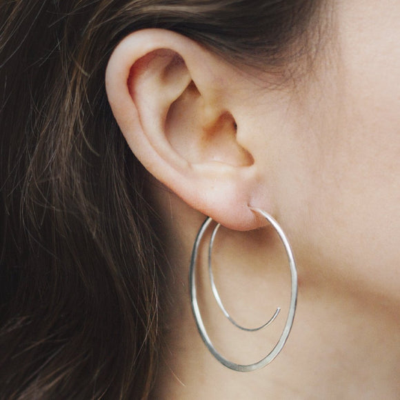 Silver Spiral Statement Hoop Earrings