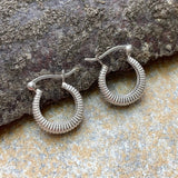 Small Ribbed Huggie Hoop Sterling Silver Earrings