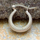 Small Ribbed Huggie Hoop Sterling Silver Earrings