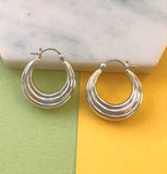 High Polish Ridged Hoop Small Sterling Silver Earring