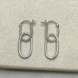 Double Hoop Rope Edged Sterling Silver Oval Drop Earrings