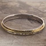 Cone Gold Hammered Silver Bangle