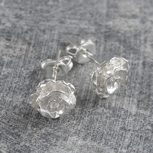 Silver Rose Flower Stud Earrings